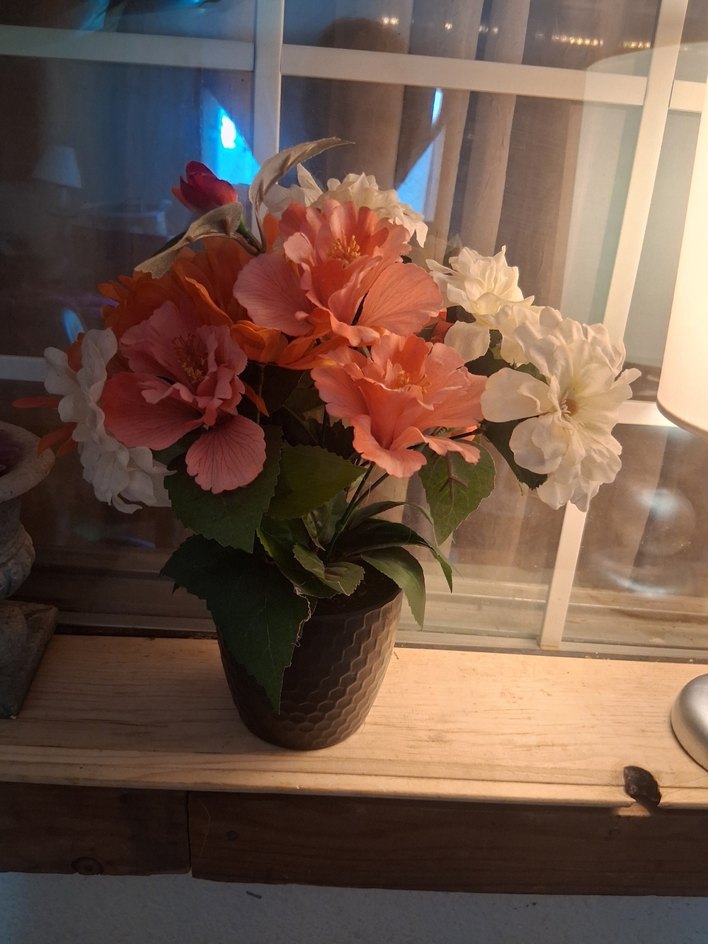 Decorative Artificial Floral Arrangement - Peach & White -